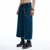 Cut-off Capri Denim Pants - DEEP BLUE