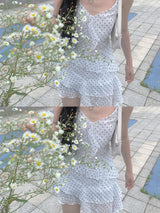 メモリードットフリルナシワンピース (White)