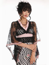 [EVIL TOOTH] Lace swallowtail butterfly Chinese style narrow-arm wide-sleeve cover-up, V-neck lace see-through swallowtail irregular waist design