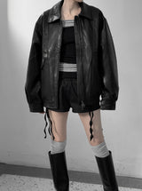 (unisex) パネルディープツーウェイレザージャケット