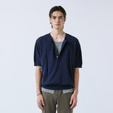 unveil henley neck layerd knit navy
