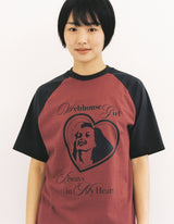 Webhouse ガールフォーエバーラグランTシャツ - チャコール/バーガンディー