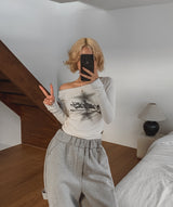 メダスカッティングボートネックロングスリーブ