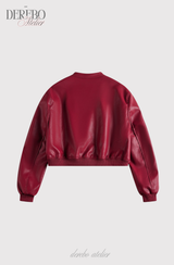 burgundy cropped wide leather jacket