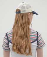 Flower Shirring Ball Cap - White/Navy
