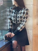 Obel Argyle Puff Knit Cardigan