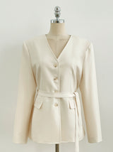 Illy V-neck No Collar Jacket (Belt set)