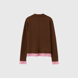 レイヤードシースルーVネックニット [BROWN]
