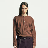 ビロウボタンダウンヘンリーネック長袖Tシャツ brown