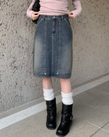 Pocket medium denim skirt