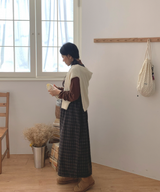 Brownie checkered bustier long skirt sleeveless autumn winter guest look date look 