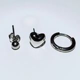 Simple heart earring set (3pcs set)