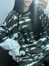 ミリタリーレイヤードオーバーフィットロゴスリーブTシャツ 🩶💚🤍2カラー
