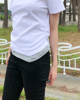 Steen Wood Button Layered One-Shoulder Short Sleeve