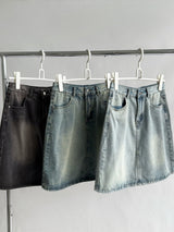 multi-wash midi denim skirt