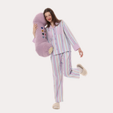 Purple Cotton contrast striped loungewear set
