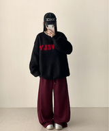 モナラブリーレタリングエンブロイダリールーズフィットラウンドニット