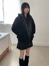 Suede fur hooded jumper (2 colors)