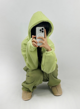 (LOWEST PRICE!/HOT DEAL♥) FLEECE SHERPA HOODIE ZIP-UP BANDING SEMI-CROPPED HOODIE - 3 COLOR