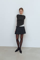 LAYERED VEST MOCK NECK T-SHIRT - IVORY/CHARCOAL