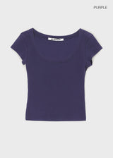 [B-BASIC] Basic Ribbed Wide U-Neck Cap Sleeve Short Sleeve Top (2 Size)