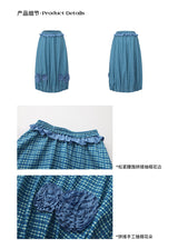 UnsocialNight2025 Autumn New Original Blue Plaid Stitching Casual Flower Flower Skirt Women