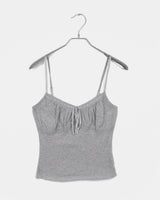 Seleo Shirring Lace Ribbon クロップド長袖ノースリーブカーディガンセット
