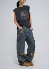 stopper damage cargo wide denim pants