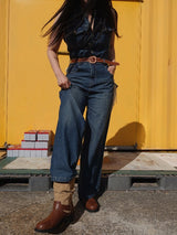 RETRO WESTERN DENIM JUMPSUIT WITH BELT SET