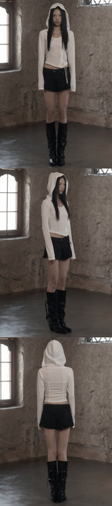[mnem] Diamond Neck Corset Hoodie (white)