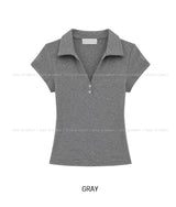 Cien Button V-neck Collared Short Sleeve