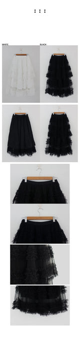 SHEER FRILL CAN CAN LONG SKIRT (WHITE, BLACK 2COLORS!)