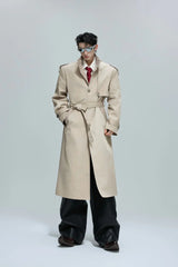 Striped Stand Collar Long Trench