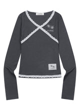 RASE LACE CROSS V-NECK LONG SLEEVE T (4COLOR)