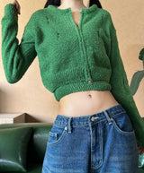(TOP & ZIP-UP SET!) ダメージクロップドフィットニットジップアップ - 3 COLOR