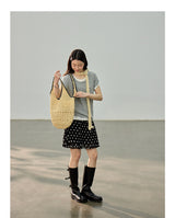 Dot ruffle flare mini skirt
