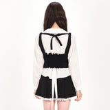 RIBBON FRILLY WAIST VEST - BLACK