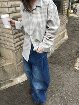 テレサイドピンタックワイドデニムパンツ