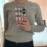 ニットチェック柄スマホケース (MagSafe対応,耐衝撃)