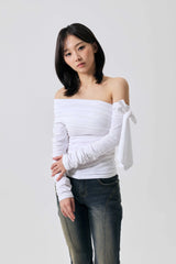 RIEN ONE-SHOULDER SHIRRING TOP / WHITE