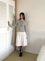 Rocha lace ribbon ribbed long-sleeved T-shirt