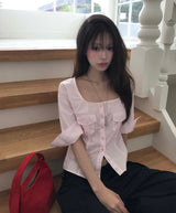 [light tone] pink paudy roll slim square sh / bl