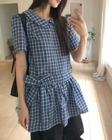 Pureip ribbon strap round car check mini dress