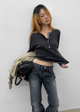 [MADE] Loate Henley Neck Stitch Long Sleeve Tee