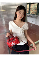 アンバランシードオフショルダードットスカーフショートスリーブTシャツ