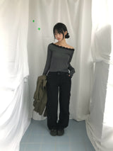 フェミニンフラットネックロングTシャツ