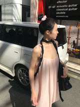 Peach Hug Ribbon Slip Pumkin Sleeveless Mini Dress