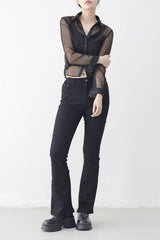 Ribbed crop see-through shirt