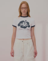 ALOHA FLOWER RINGER CROP TSHIRT-WHITE