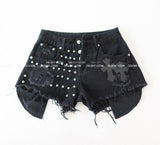 chrome patch studded denim shorts